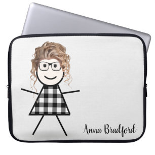 Cute Stick Girl med Hair och Namn Laptop Fodral
