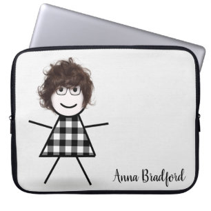 Cute Stick Girl med Hair och Namn Laptop Fodral