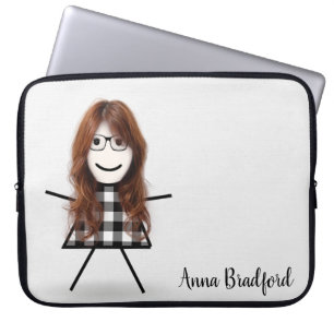 Cute Stick Girl med Hair och Namn Laptop Fodral