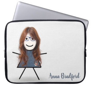 Cute Stick Girl med Hair och Namn Laptop Fodral