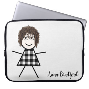 Cute Stick Girl med Hair och Namn Laptop Fodral