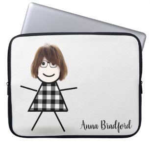 Cute Stick Girl med Hair och Namn Laptop Fodral