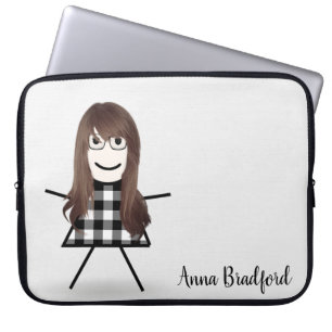 Cute Stick Girl med Hair och Namn Laptop Fodral