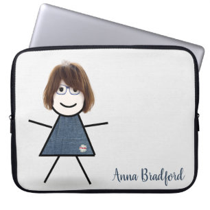 Cute Stick Girl med Hair och Namn Laptop Fodral