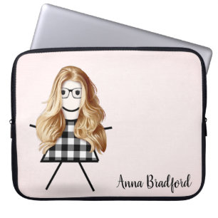 Cute Stick Girl med Hair och Namn Laptop Fodral
