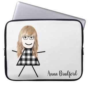 Cute Stick Girl med Hair och Namn Laptop Fodral