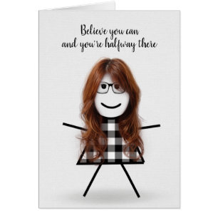 Cute Stick Girl with Hair and Quote Hälsningskort