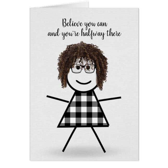 Cute Stick Girl with Hair and Quote Hälsningskort (Framsidan)