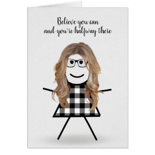 Cute Stick Girl with Hair and Quote Hälsningskort