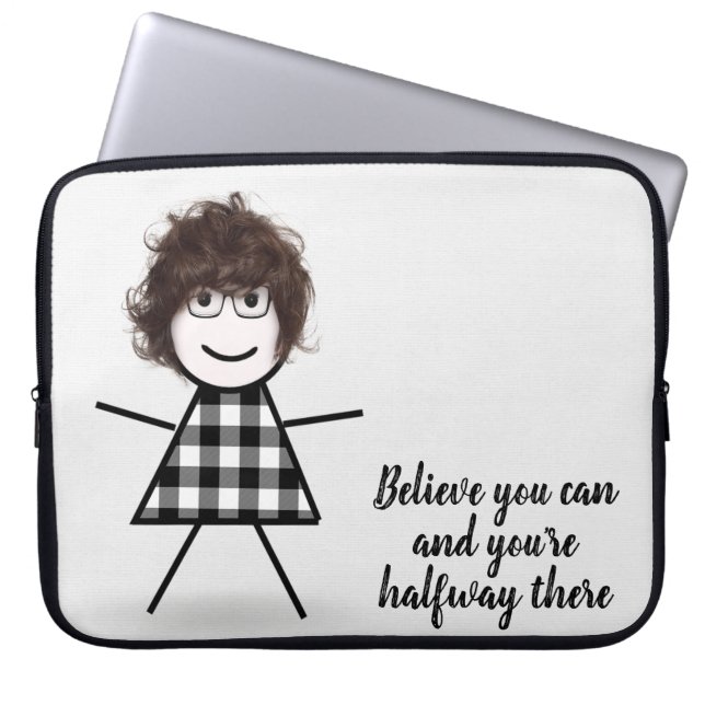 Cute Stick Girl with Hair and Quote Laptop sleeve (Framsidan)