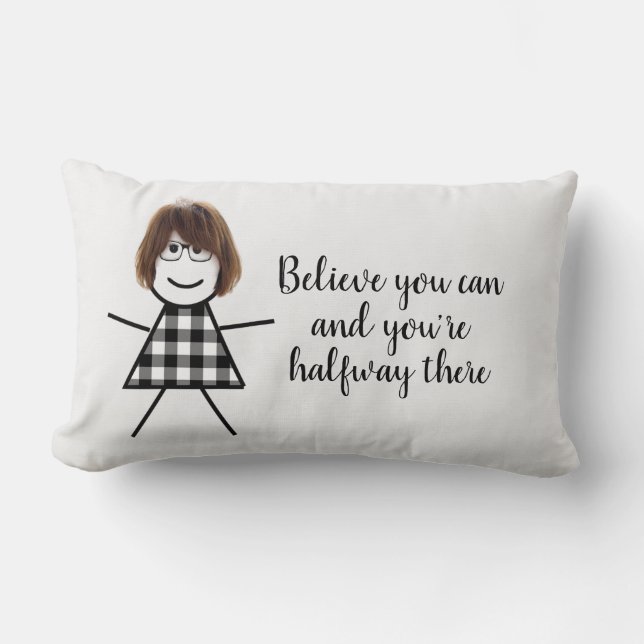 Cute Stick Girl with Hair and Quote Lumbarkudde (Framsida)
