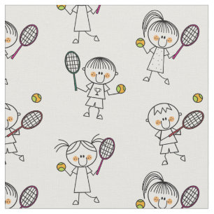 Cute stick tennisspelare på vita tyg