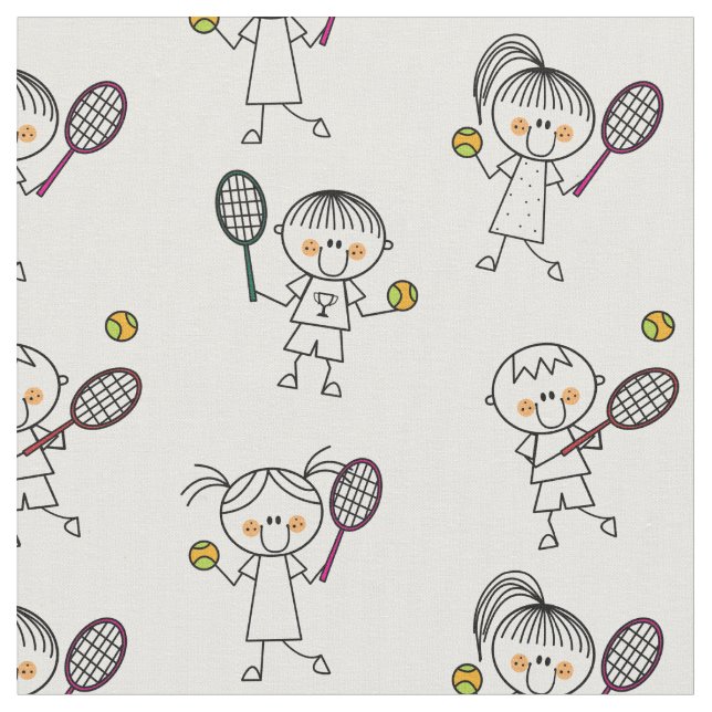 Cute stick tennisspelare på vita tyg (Närbild)