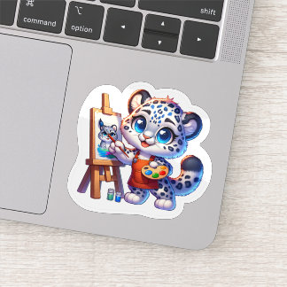 Cute Stickers Kawaii Snow Leopard Painter Sticker Klistermärken