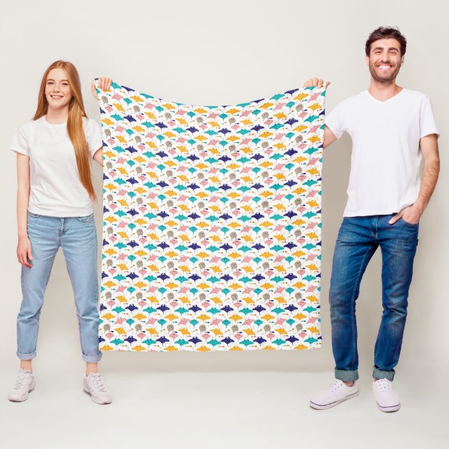 Cute sting ray and manta ray fish pattern fleecefilt (På plats)