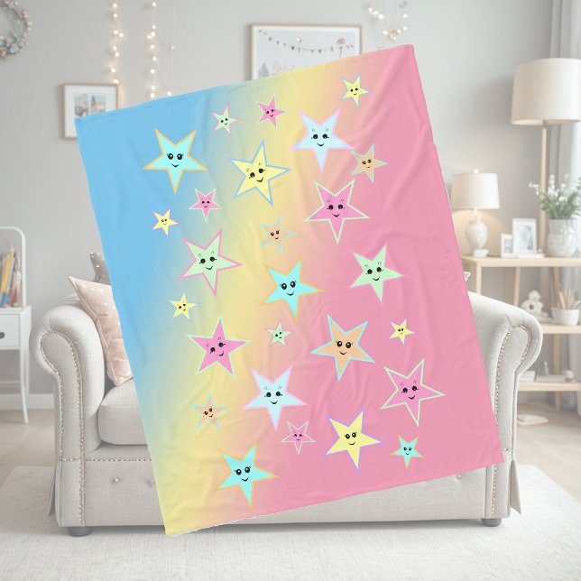 Cute-stjärnor med ansikte i pastel färg fleecefilt (Skapare uppladdad)