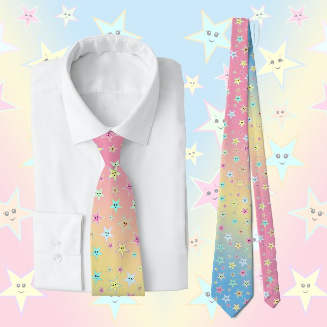 Cute-stjärnor med ansikte i pastel färg slips (Skapare uppladdad)