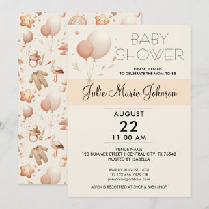 Cute Stollig Baby Shower - Ballonsinbjudan Inbjudningar