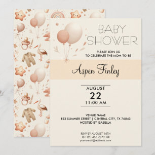 Cute Stollig Baby Shower - Ballonsinbjudan Inbjudningar