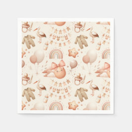Cute Stollig Baby Shower Beige Pappra Tallrikar Pappersservett