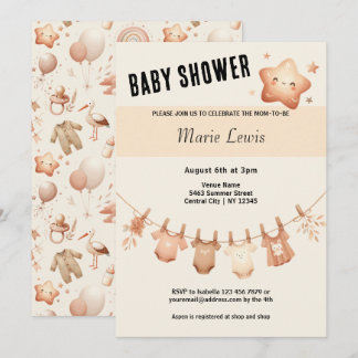 Cute Stollig Baby Shower - Kläder radinbjudan Inbjudningar
