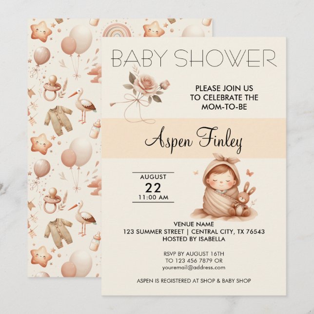 Cute Stollig Baby Shower - Ro-inbjudan Inbjudningar (Fram/baksida)