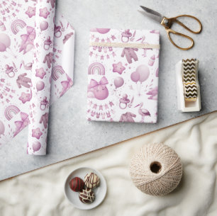 Cute Stollig Baby Shower Rosa Wrapping Papper Roll Presentpapper