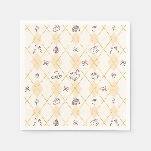 Cute Stollig Thanksgiving Doodles Diamond Mönster Pappersservett (Framsidan)