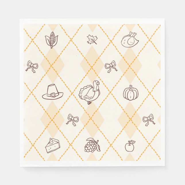 Cute Stollig Thanksgiving Doodles Diamond Mönster Pappersservett (Framsidan)