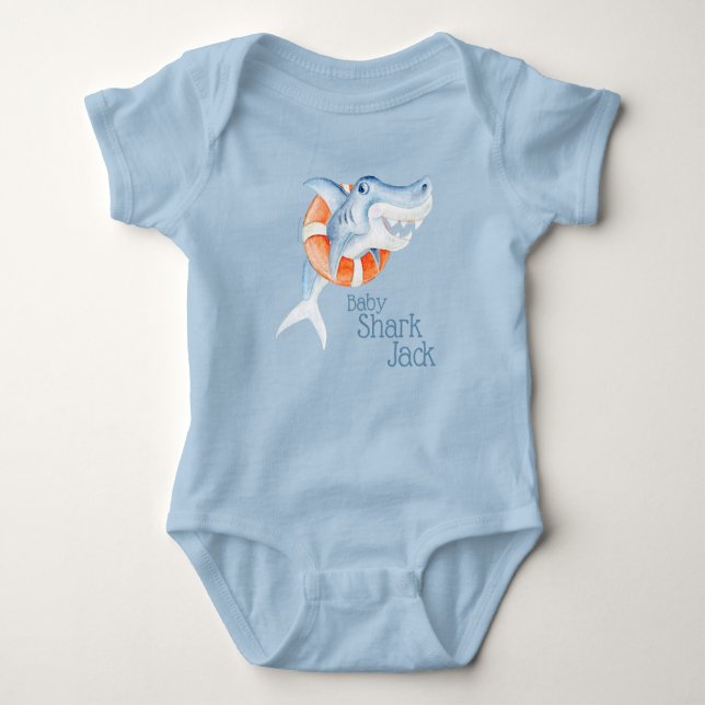 Cute stollig vattenfärgshaj baby t shirt (Framsida)
