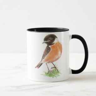 Cute Stonechat, Watercolor Bird Collection Mugg