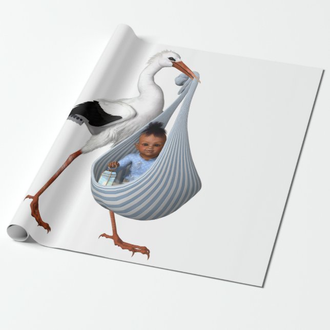Cute Stork & Baby Modern Baby Shower Presentpapper (Utrullad)