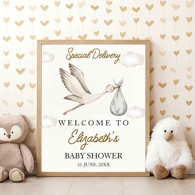 Cute Stork Baby Shower Neutral Poster (Skapare uppladdad)