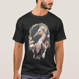 Cute Stork Bird Flower Krona Blommigt Birds T Shirt