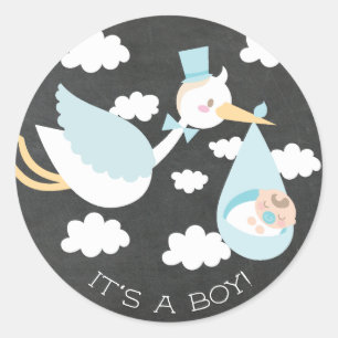 Cute Stork Det är en boy Favor Sticker Runt Klistermärke