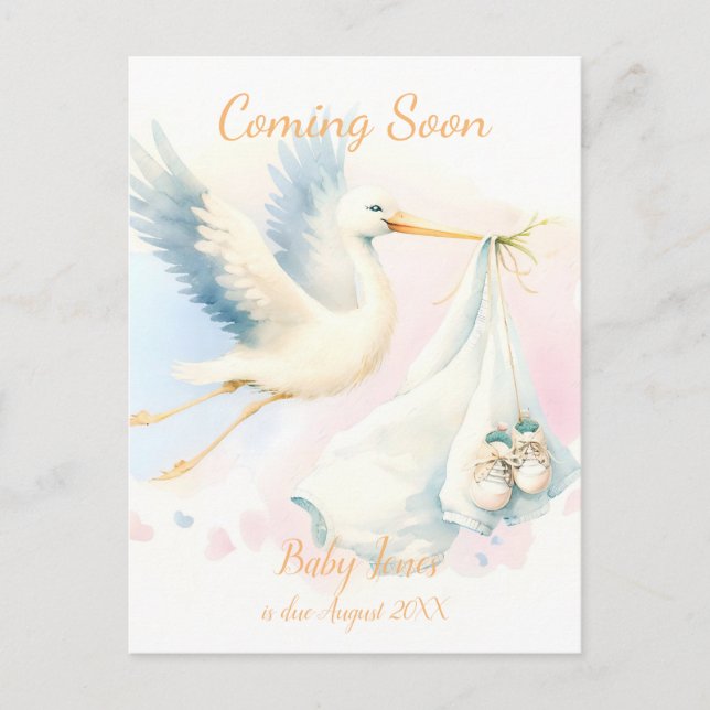 Cute Stork kommer snart med annonsinbjudan Vykort (Framsida)
