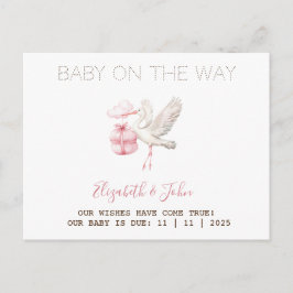 Cute Stork Pink Present Meddelande Vykort