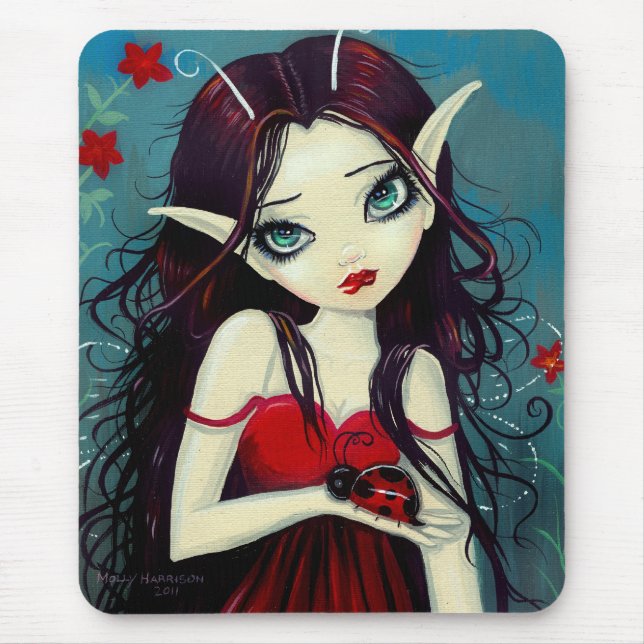 Cute Stort öga Ladybug Fairy Mousepad Musmatta (Framsidan)