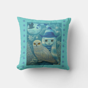 Cute Stort öga Stripe-Witch med Snöj Uggla & Måne Kudde