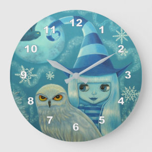 Cute Stort öga Witch Doll Snowy Uggla Snöflingor Stor Klocka