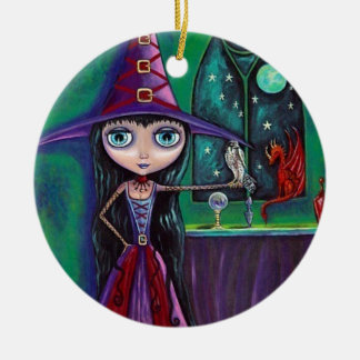Cute Stort öga Witch Falcon & Dragon Crystal Boll Julgransprydnad Keramik
