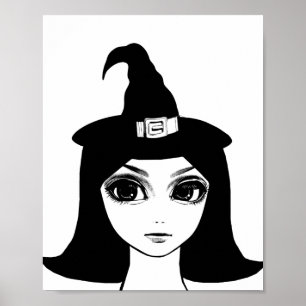 Cute Stort öga Witch Girl Ansikte Fantasy sagitart Poster