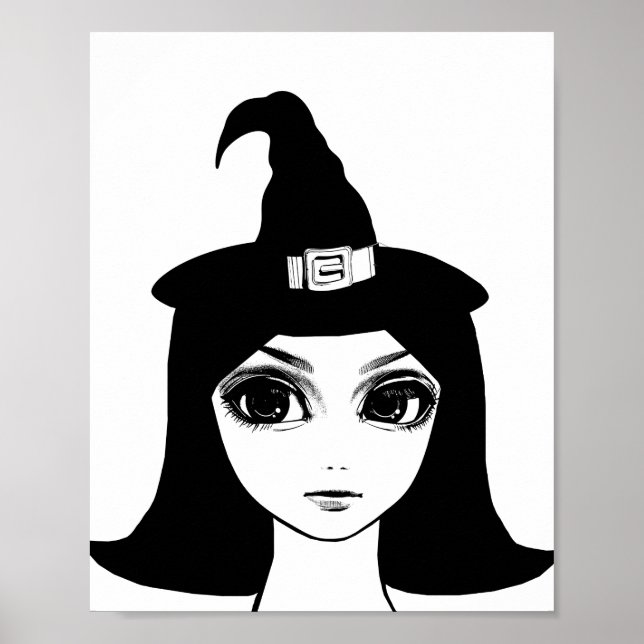 Cute Stort öga Witch Girl Ansikte Fantasy sagitart Poster (Framsidan)