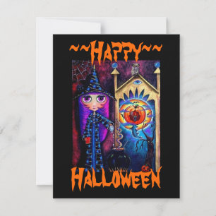 Cute Stort öga Witch med Cauldron & Uggla Alchemy Inbjudningar