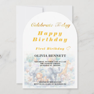Cute Storybook Animals First Birthday Inbjudningar