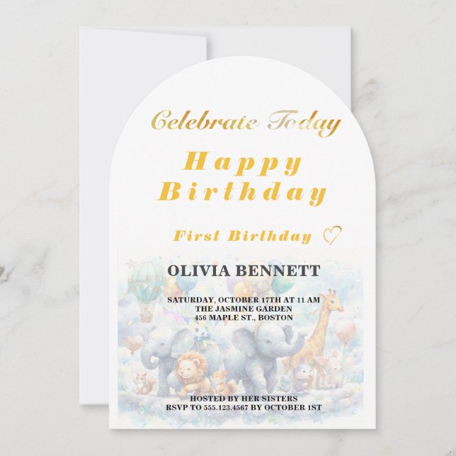 Cute Storybook Animals First Birthday Inbjudningar (Framsida)