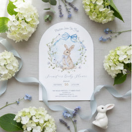 Cute Storybook Bunny Wildflower Wreath Baby Shower Inbjudningar