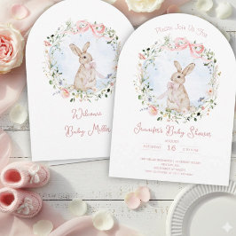 Cute Storybook Bunny Wildflower Wreath Baby Shower Inbjudningar