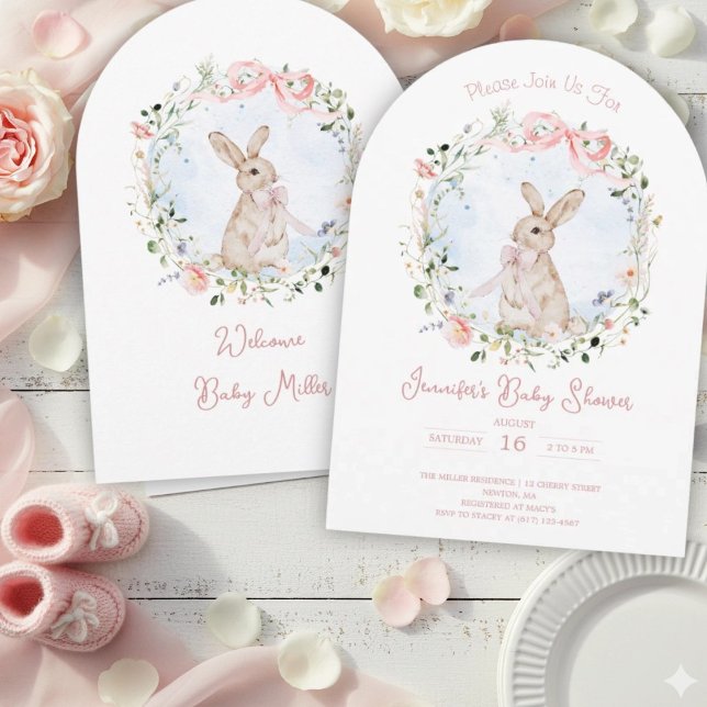 Cute Storybook Bunny Wildflower Wreath Baby Shower Inbjudningar (Skapare uppladdad)