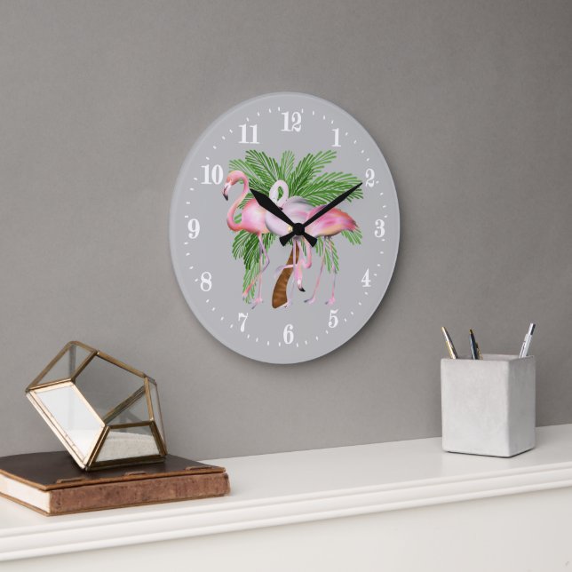 Cute Strand rosa flamingo decor Large Clock Stor Klocka (Kontor)